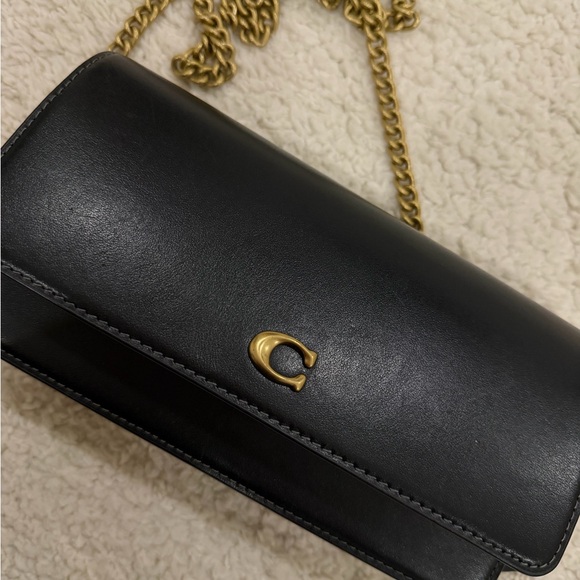 Coach Black Leather Clutch with Gold Chain - Picture 4 of 6
